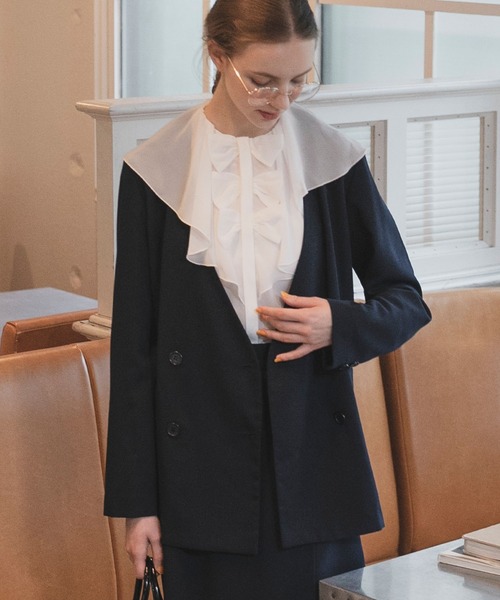 BONLECILL noir(ボンルシールノワール)の「【BONLECILL noir】シフォンラッフルリボンブラウス(シャツ/ブラウス・レディース・オフホワイト/ブラック/ネイビー・FREE)」の15枚目の写真