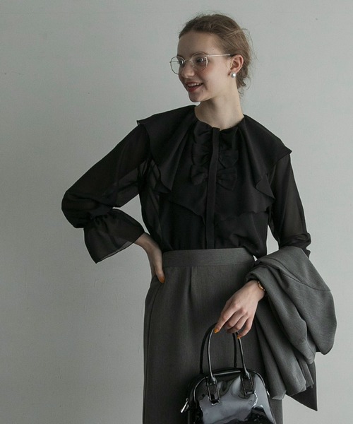 BONLECILL noir(ボンルシールノワール)の「【BONLECILL noir】シフォンラッフルリボンブラウス(シャツ/ブラウス・レディース・オフホワイト/ブラック/ネイビー・FREE)」の19枚目の写真