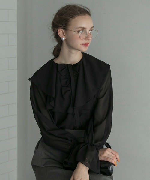 BONLECILL noir(ボンルシールノワール)の「【BONLECILL noir】シフォンラッフルリボンブラウス(シャツ/ブラウス・レディース・オフホワイト/ブラック/ネイビー・FREE)」の20枚目の写真