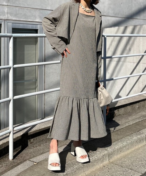 セール】チェック柄バックデザインキャミワンピース（ワンピース