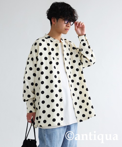 antiqua - antiqua/pattern torso   ミックスドットオーバーブラウス モードドット柄シャツ（シャツ/ブラウス）｜antiqua（アンティカ