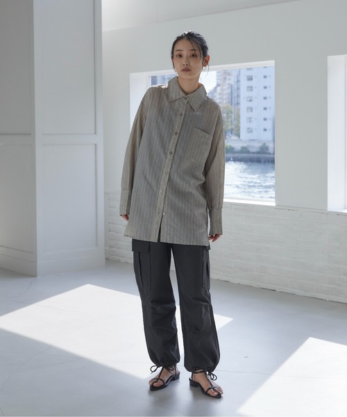 2WAYシアーストライプシャツ feepur ブラウス シャツ 2wayシアーストライプシャツ レディース