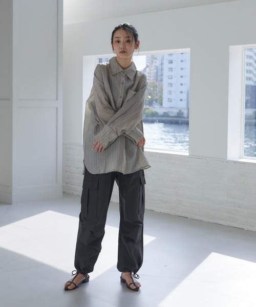 2WAYシアーストライプシャツ feepur ブラウス シャツ 2wayシアーストライプシャツ レディース