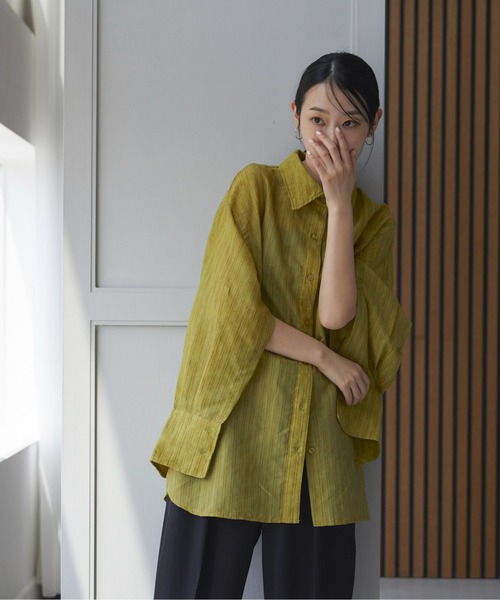 feepur（フェピュール）の「2wayシアーストライプシャツ（シャツ/ブラウス・レディース・グリーン/アイボリー/グレー・MEDIUM）」の19枚目の写真