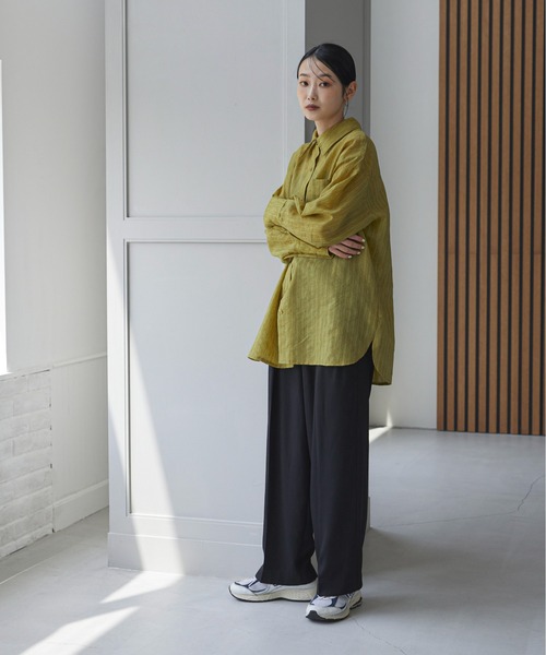 feepur（フェピュール）の「2wayシアーストライプシャツ（シャツ/ブラウス・レディース・グリーン/アイボリー/グレー・MEDIUM）」の22枚目の写真