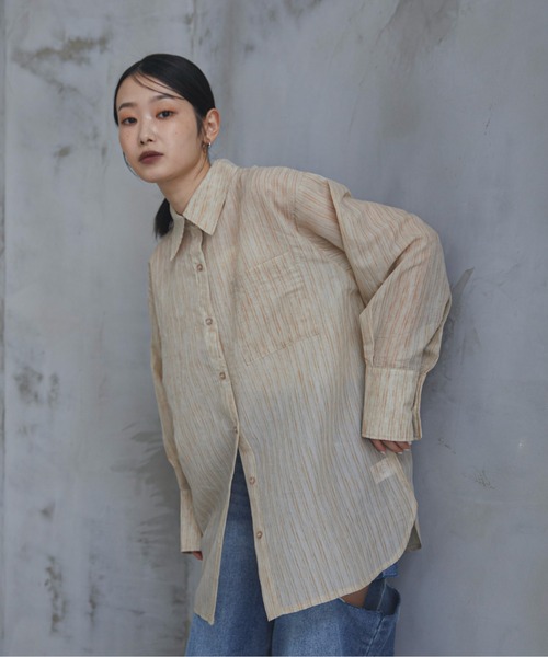 feepur（フェピュール）の「2wayシアーストライプシャツ（シャツ/ブラウス・レディース・グリーン/アイボリー/グレー・MEDIUM）」の12枚目の写真