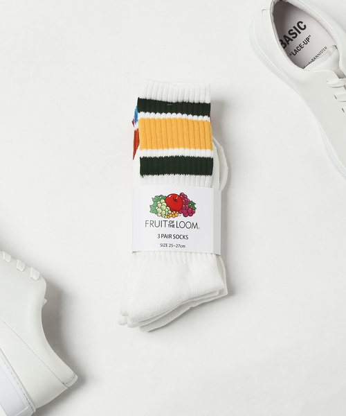 FRUIT OF THE LOOM（フルーツオブザルーム）の「【FRUIT OF THE LOOM】クルー丈 アメリブ ライン ソックス 3足セット（ソックス/靴下・メンズ・その他・M/S）」の2枚目の写真