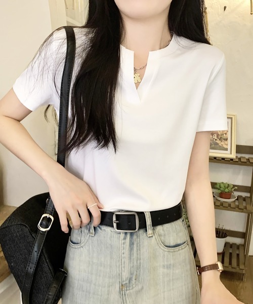 Doula Doula（ドゥーラドゥーラ）の「キーネックＴシャツ（Tシャツ/カットソー・レディース・ブラック/ホワイト/モカ・M/L）」の2枚目の写真