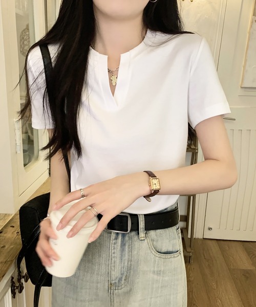Doula Doula（ドゥーラドゥーラ）の「キーネックＴシャツ（Tシャツ/カットソー・レディース・ブラック/ホワイト/モカ・M/L）」の6枚目の写真