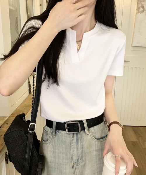 Doula Doula（ドゥーラドゥーラ）の「キーネックＴシャツ（Tシャツ/カットソー・レディース・ブラック/ホワイト/モカ・M/L）」の7枚目の写真