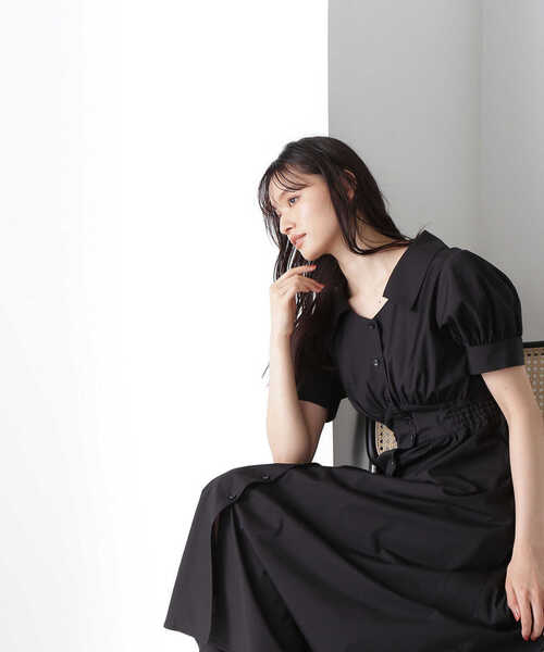 NATURAL BEAUTY BASIC（ナチュラルビューティーベーシック）の「◇ビッグカラーシャツワンピース（シャツワンピース・レディース・ブルー系その他6/ブラック/ブラウン・MEDIUM）」の2枚目の写真