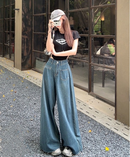 Chick（チック）の「▲ハイウエストワイドロングフレアデニム（デニムパンツ・レディース・ブルー・M/L/S）」の9枚目の写真