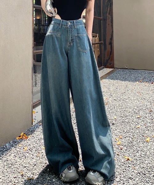 Chick（チック）の「▲ハイウエストワイドロングフレアデニム（デニムパンツ・レディース・ブルー・M/L/S）」の5枚目の写真