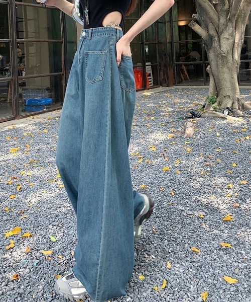 Chick（チック）の「▲ハイウエストワイドロングフレアデニム（デニムパンツ・レディース・ブルー・M/L/S）」の6枚目の写真