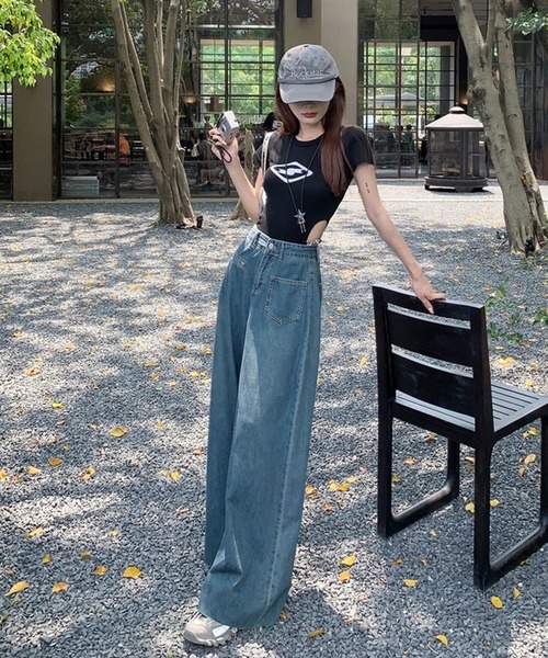 Chick（チック）の「▲ハイウエストワイドロングフレアデニム（デニムパンツ・レディース・ブルー・M/L/S）」の10枚目の写真