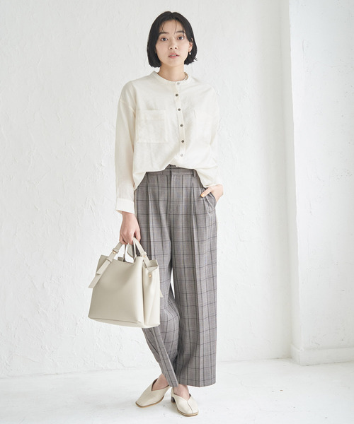 ROPE' PICNIC（ロペピクニック）の「バンドカラーポケットシアーシャツ（シャツ/ブラウス・レディース・チャコールグレー/ブルー/ベージュ/ホワイト・38）」の5枚目の写真