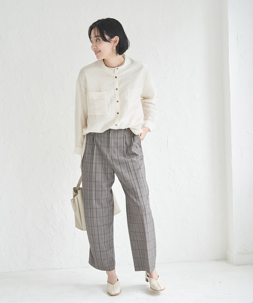 ROPE' PICNIC（ロペピクニック）の「バンドカラーポケットシアーシャツ（シャツ/ブラウス・レディース・チャコールグレー/ブルー/ベージュ/ホワイト・38）」の6枚目の写真