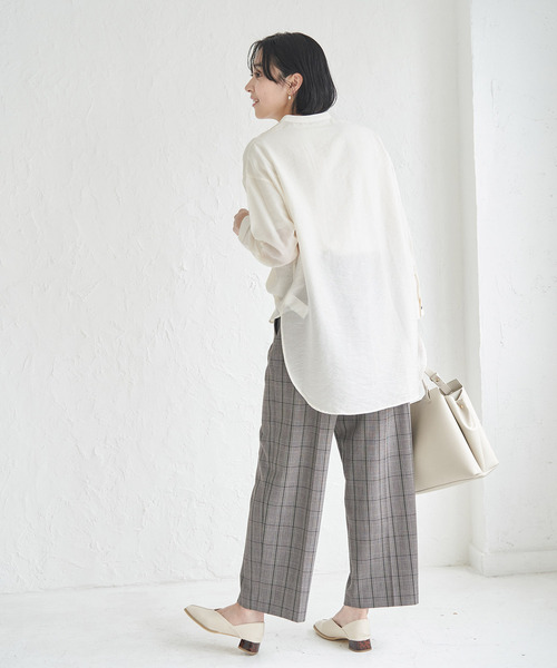 ROPE' PICNIC（ロペピクニック）の「バンドカラーポケットシアーシャツ（シャツ/ブラウス・レディース・チャコールグレー/ブルー/ベージュ/ホワイト・38）」の7枚目の写真