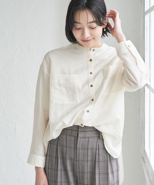 ROPE' PICNIC（ロペピクニック）の「バンドカラーポケットシアーシャツ（シャツ/ブラウス・レディース・チャコールグレー/ブルー/ベージュ/ホワイト・38）」の8枚目の写真