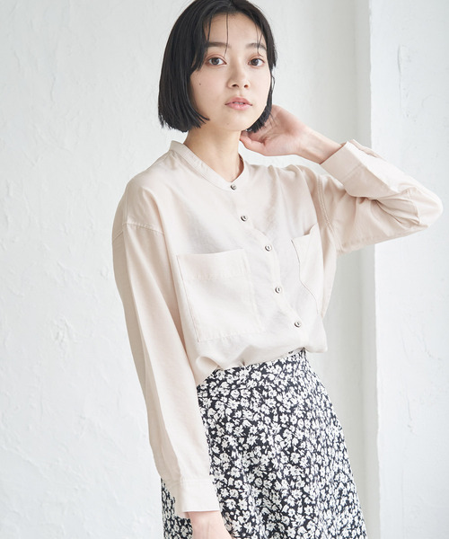 ROPE' PICNIC（ロペピクニック）の「バンドカラーポケットシアーシャツ（シャツ/ブラウス・レディース・チャコールグレー/ブルー/ベージュ/ホワイト・38）」の11枚目の写真