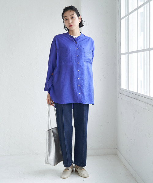 ROPE' PICNIC（ロペピクニック）の「バンドカラーポケットシアーシャツ（シャツ/ブラウス・レディース・チャコールグレー/ブルー/ベージュ/ホワイト・38）」の12枚目の写真