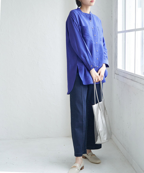 ROPE' PICNIC（ロペピクニック）の「バンドカラーポケットシアーシャツ（シャツ/ブラウス・レディース・チャコールグレー/ブルー/ベージュ/ホワイト・38）」の14枚目の写真