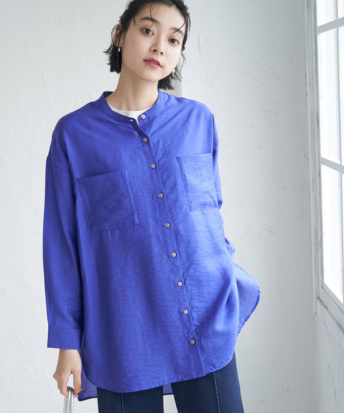 ROPE' PICNIC（ロペピクニック）の「バンドカラーポケットシアーシャツ（シャツ/ブラウス・レディース・チャコールグレー/ブルー/ベージュ/ホワイト・38）」の15枚目の写真