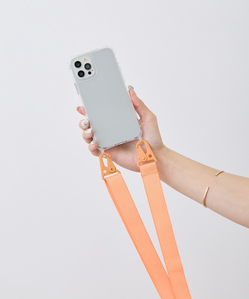 セール】カラビナストラップ付き / ショルダー クリア スマホカバー