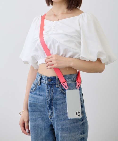 セール】カラビナストラップ付き / ショルダー クリア スマホカバー