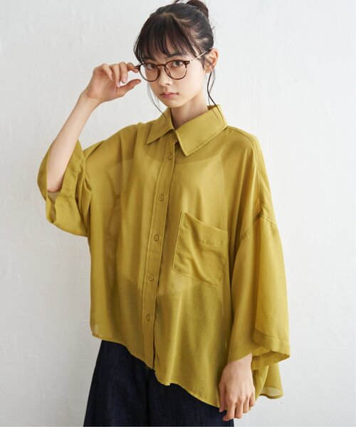 LBC（エルビーシー）の「シアーボックスシルエットシャツ（シャツ/ブラウス・レディース・ブルー/ライム/ブラック・M/L）」の4枚目の写真