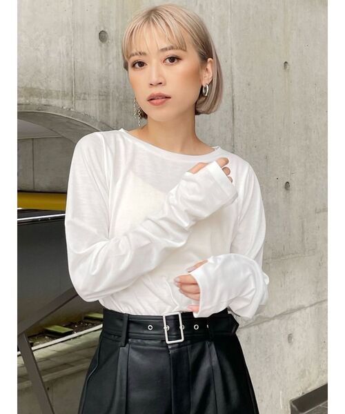 MURUA（ムルーア）の「サムホールトップス【WEB限定ロンTEE】（Tシャツ/カットソー・レディース・ホワイト/ブラック/ダークブラウン/ピンク/イエロー/ブルー/その他1・FREE）」の21枚目の写真