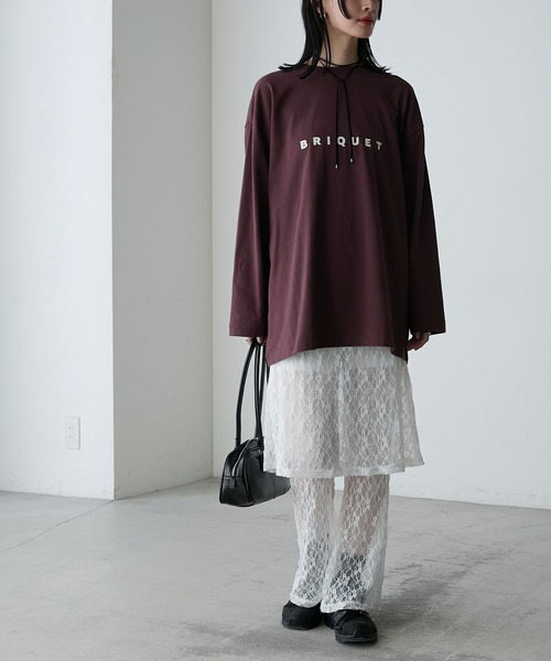 forksy.（フォルクシー）の「【forksy.】オーバーサイズシンプルロゴロンT（Tシャツ/カットソー・レディース・ブラック/オフホワイト/ボルドー/杢グレー/オートミール/ライトピンク/サックスブルー/レッド系/ブラウン・FREE）」の20枚目の写真
