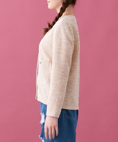 Le temps riche（ルタンリッシュ）の「カットツイードノーカラージャケット＜Le temps riche＞（ノーカラージャケット・レディース・ブラック/ベージュ・M/L）」の11枚目の写真