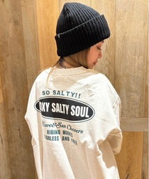 SALTY SOUL/ロキシー裏毛ヴィンテージライクグラフィックデザインクルーネックトップス