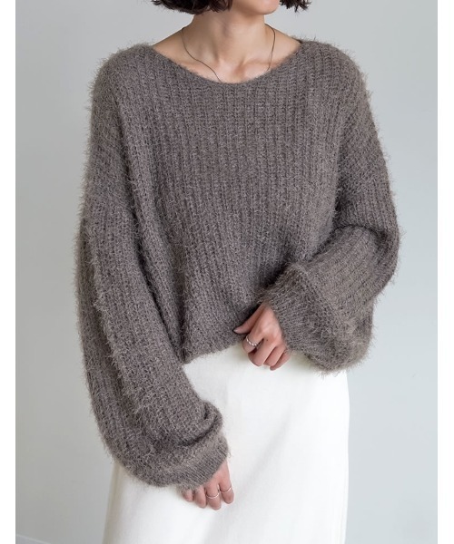 Re:EDIT（リエディ）の「[新色追加]プードルシャギーニットトップス（ニット/セーター・レディース・ベージュ/グレー/ブラック/ホワイト/ブラウン/ピンク/ライトグレー・MEDIUM/LARGE）」の5枚目の写真