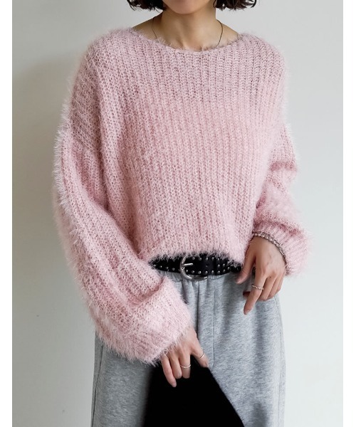 Re:EDIT（リエディ）の「[新色追加]プードルシャギーニットトップス（ニット/セーター・レディース・ベージュ/グレー/ブラック/ホワイト/ブラウン/ピンク/ライトグレー・MEDIUM/LARGE）」の7枚目の写真