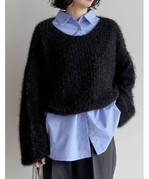 Re:EDIT（リエディ）の「[新色追加]プードルシャギーニットトップス（ニット/セーター・レディース・ベージュ/グレー/ブラック/ホワイト/ブラウン/ピンク/ライトグレー・MEDIUM/LARGE）」の3枚目の写真