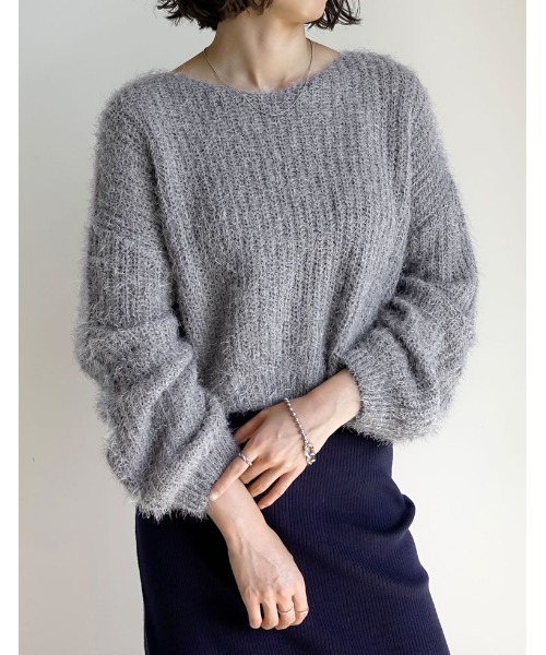 Re:EDIT（リエディ）の「[新色追加]プードルシャギーニットトップス（ニット/セーター・レディース・ベージュ/グレー/ブラック/ホワイト/ブラウン/ピンク/ライトグレー・MEDIUM/LARGE）」の14枚目の写真