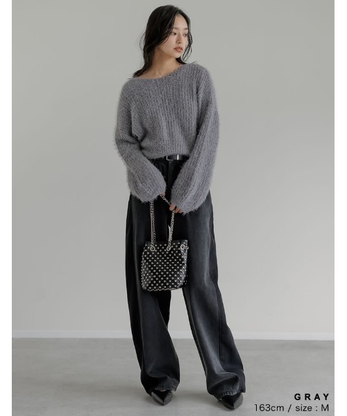 Re:EDIT（リエディ）の「[新色追加]プードルシャギーニットトップス（ニット/セーター・レディース・ベージュ/グレー/ブラック/ホワイト/ブラウン/ピンク/ライトグレー・MEDIUM/LARGE）」の8枚目の写真