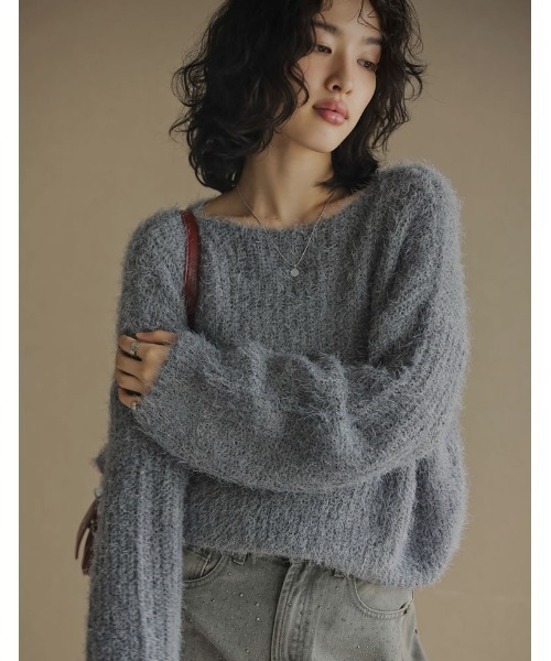 Re:EDIT（リエディ）の「[新色追加]プードルシャギーニットトップス（ニット/セーター・レディース・ベージュ/グレー/ブラック/ホワイト/ブラウン/ピンク/ライトグレー・MEDIUM/LARGE）」の15枚目の写真