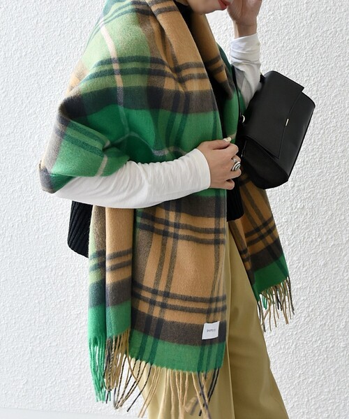 SHIPS any（シップス エニィ）の「SHIPS any: ウール チェック ストール（ストール/ショール・レディース・グリーン/ネイビー/グレー・ONE SIZE）」の3枚目の写真