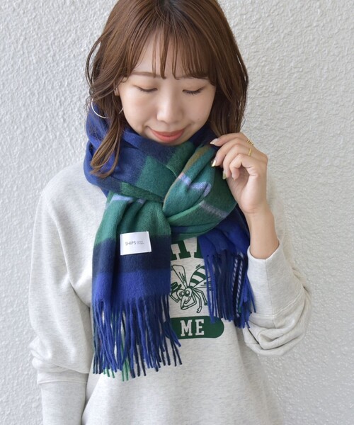 SHIPS any（シップス エニィ）の「SHIPS any: ウール チェック ストール（ストール/ショール・レディース・グリーン/ネイビー/グレー・ONE SIZE）」の15枚目の写真