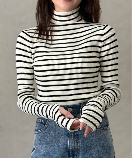 Per sist ence（パーシエンス）の「アームウォーマー風ハイネックリブプルオーバー（ニット/セーター・レディース・ブラック系2/パープル/アイボリー/グレー/ホワイト系2/ホワイト系1/ブラック/ブラック系1・FREE）」の2枚目の写真