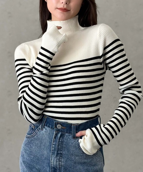 Per sist ence（パーシエンス）の「アームウォーマー風ハイネックリブプルオーバー（ニット/セーター・レディース・ブラック系2/パープル/アイボリー/グレー/ホワイト系2/ホワイト系1/ブラック/ブラック系1・FREE）」の3枚目の写真