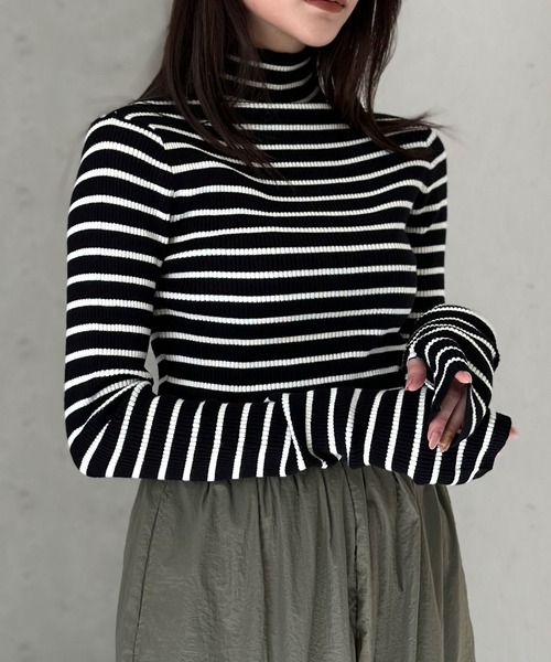 Per sist ence（パーシエンス）の「アームウォーマー風ハイネックリブプルオーバー（ニット/セーター・レディース・ブラック系2/パープル/アイボリー/グレー/ホワイト系2/ホワイト系1/ブラック/ブラック系1・FREE）」の5枚目の写真