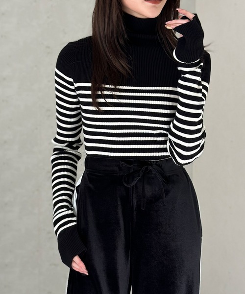 Per sist ence（パーシエンス）の「アームウォーマー風ハイネックリブプルオーバー（ニット/セーター・レディース・ブラック系2/パープル/アイボリー/グレー/ホワイト系2/ホワイト系1/ブラック/ブラック系1・FREE）」の6枚目の写真