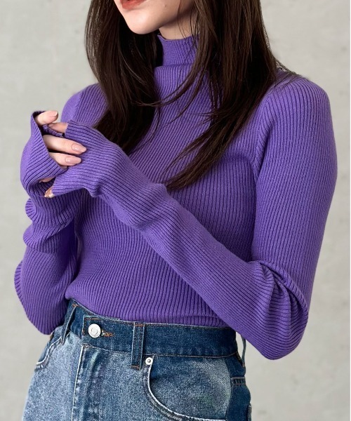 Per sist ence（パーシエンス）の「アームウォーマー風ハイネックリブプルオーバー（ニット/セーター・レディース・ブラック系2/パープル/アイボリー/グレー/ホワイト系2/ホワイト系1/ブラック/ブラック系1・FREE）」の8枚目の写真