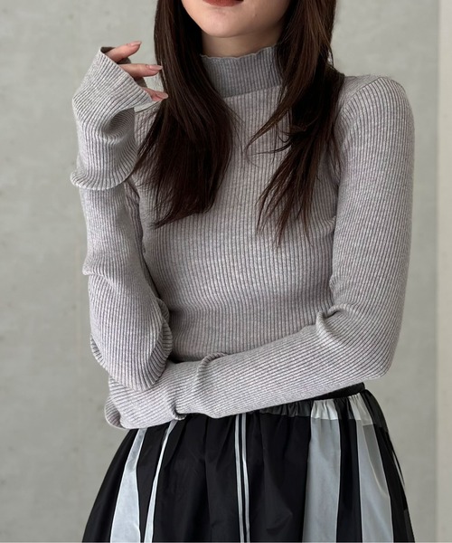 Per sist ence（パーシエンス）の「アームウォーマー風ハイネックリブプルオーバー（ニット/セーター・レディース・ブラック系2/パープル/アイボリー/グレー/ホワイト系2/ホワイト系1/ブラック/ブラック系1・FREE）」の7枚目の写真