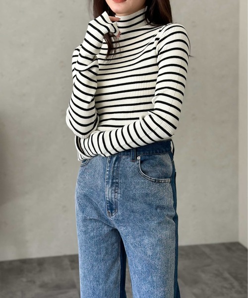 Per sist ence（パーシエンス）の「アームウォーマー風ハイネックリブプルオーバー（ニット/セーター・レディース・ブラック系2/パープル/アイボリー/グレー/ホワイト系2/ホワイト系1/ブラック/ブラック系1・FREE）」の15枚目の写真