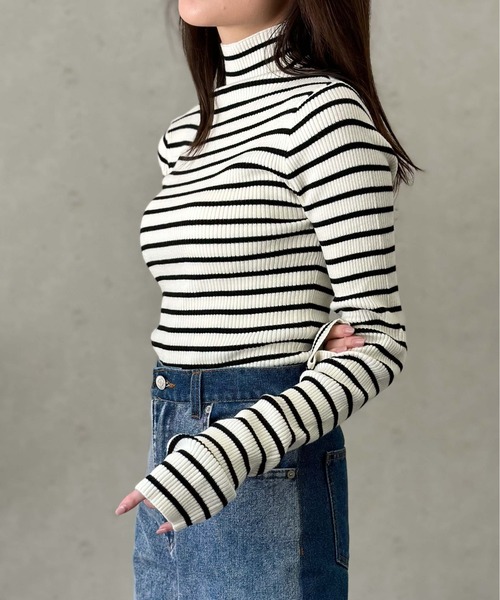 Per sist ence（パーシエンス）の「アームウォーマー風ハイネックリブプルオーバー（ニット/セーター・レディース・ブラック系2/パープル/アイボリー/グレー/ホワイト系2/ホワイト系1/ブラック/ブラック系1・FREE）」の16枚目の写真